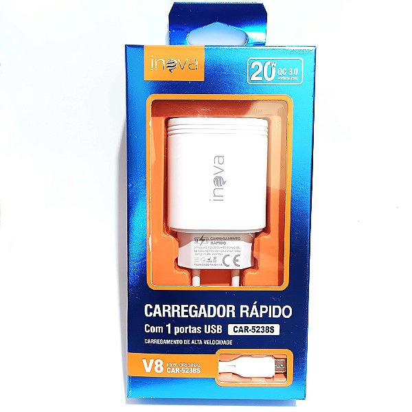 CARREGADOR RÁPIDO 20W COM CABO USB V8