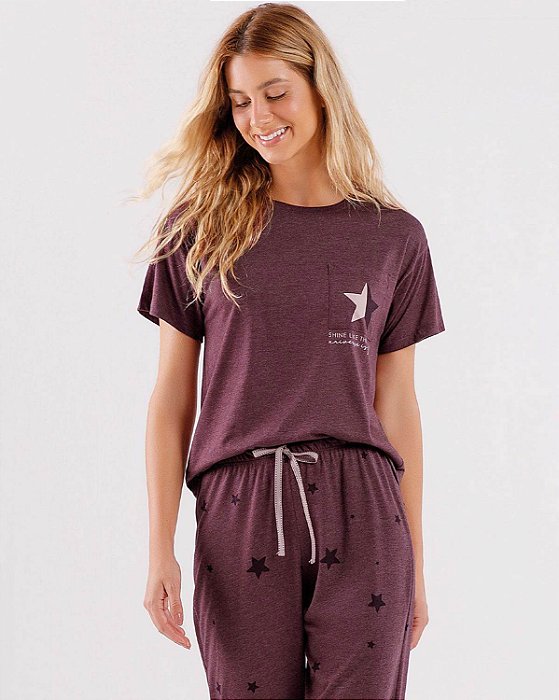 Pijama Feminino Manga Curta com Calça 10589