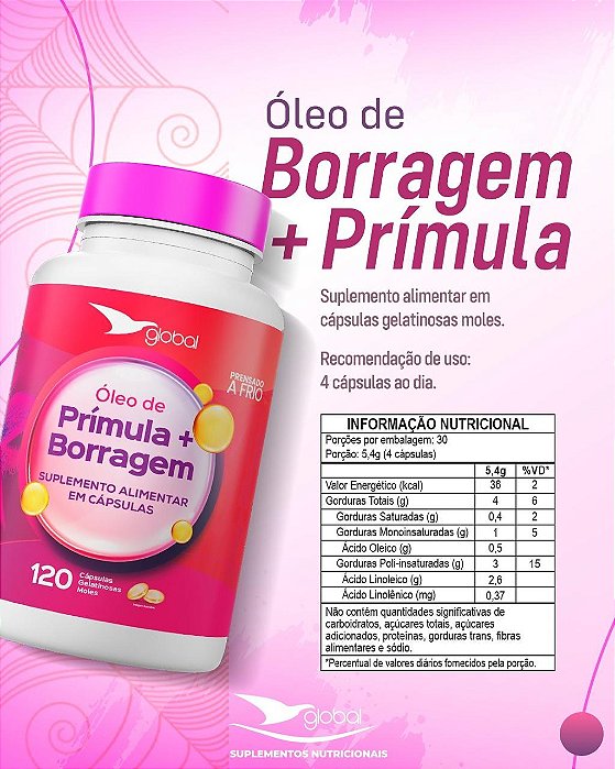 Óleo de Primula Com Borragem 1000mg 120 Capsulas