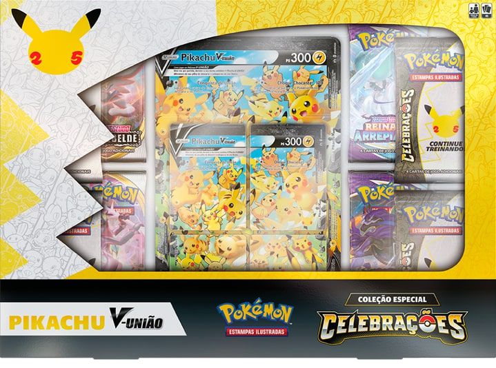 Box Coleção Especial Celebrações Pokémon Estampas Ilustradas Pikachu V-UNIÃO
