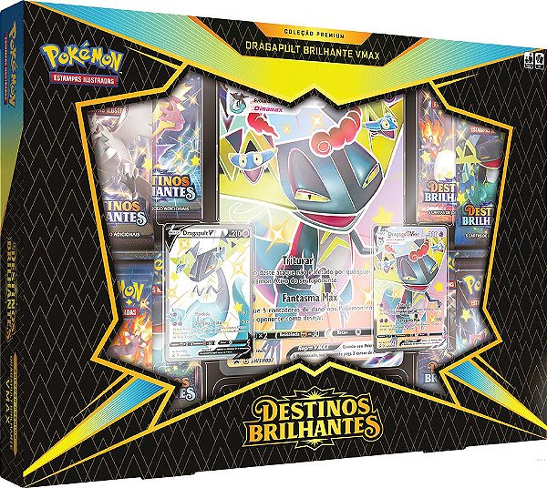 Box Coleção Premium Pokémon Estampas Ilustradas Destinos Brilhantes Dragapult VMAX