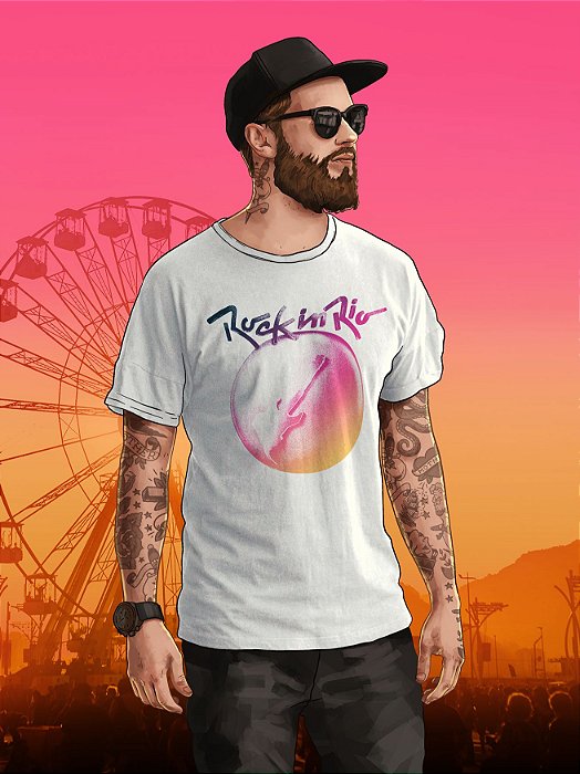 Camiseta  Spray Color Masculina Branca Rock in Rio