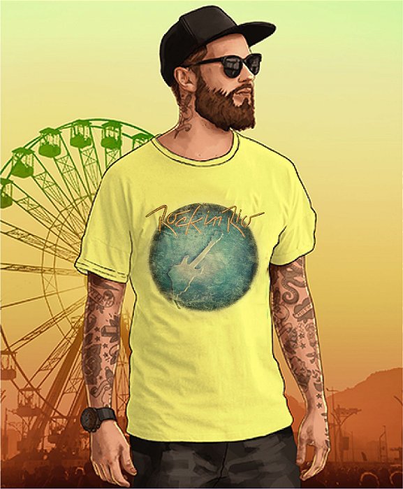 Camisa Vintage Masculina Amarela Rock in Rio