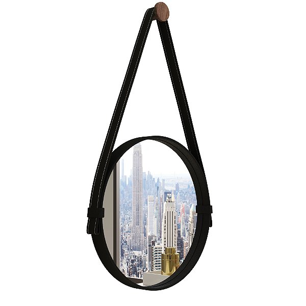 Espelho Redondo 46cm Adnet com Alça e Pino Preto