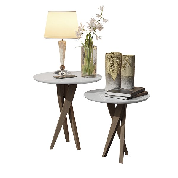 Conjunto Mesa Classic Lateral Redondo  Pés de Eucalipto Maciço