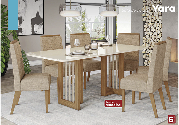 Sala de Jantar Mesa e cadeiras Yara 8 Lugares