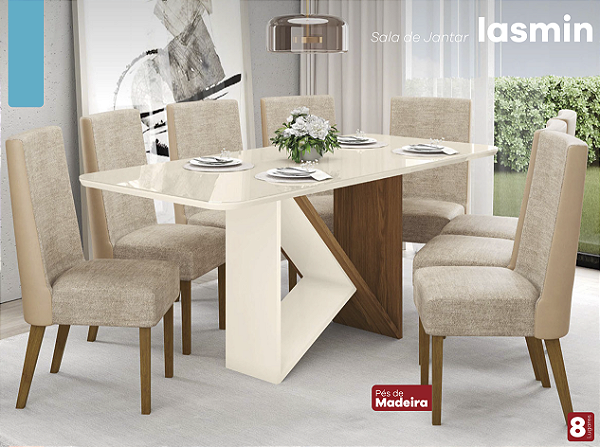 Sala de Jantar Mesa e cadeiras Iasmin 6 Lugares