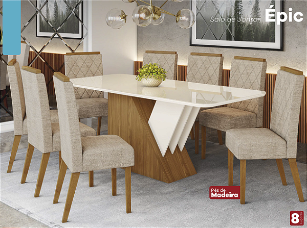 Sala de Jantar Mesa e cadeiras Épic 8 Lugares