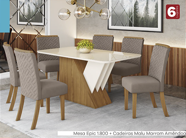 Sala de Jantar Mesa e cadeiras Épic 6 Lugares