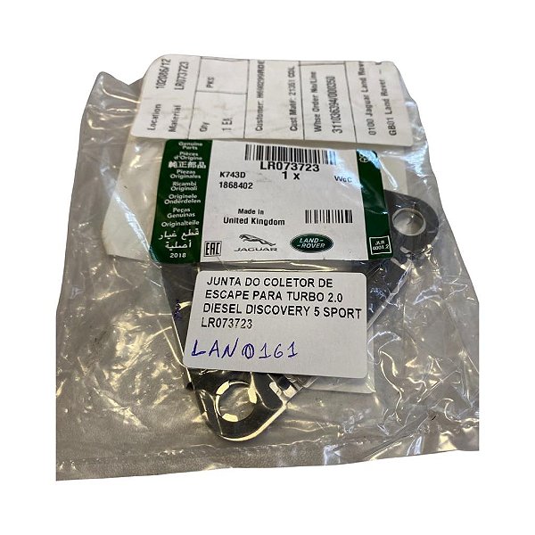 Junta Coletor Escape Turbo 2.0 Diesel Discovert 5 Sport LR073723 JDE37978 LR079062 ORIGINAL