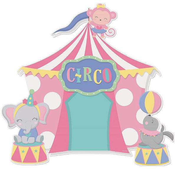Painel Decorativo 4 Laminas Festa Circo Rosa - 01 unidade - Cromus - Rizzo