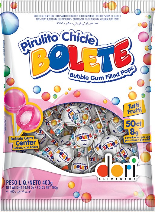 Pirulito Chicle Bolete Tutti Frutti 400g -50 Unidades - Dori Alimentos - Rizzo