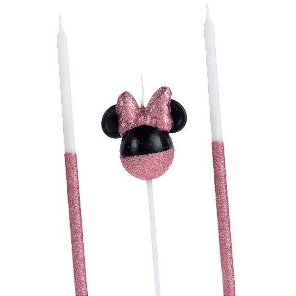 Vela Minnie 360 Glitter Rose Gold Disney - 1 unidade - Rizzo