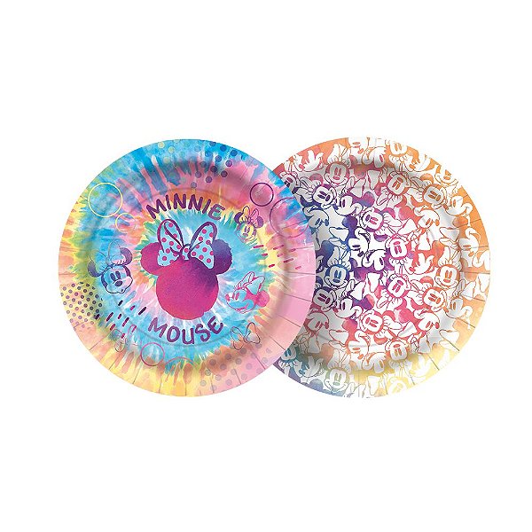 Prato Papel Redondo 18 Cm Minnie Tie Dye 12 Unidades - Regina - Rizzo Festas