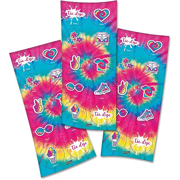 Adesivo Redondo Festa Tie Dye - 30 Unidades - Festcolor - Rizzo Festas