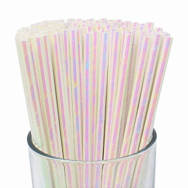 Canudo de Papel Nacarado Branco - 20 unidades - ArtLille -