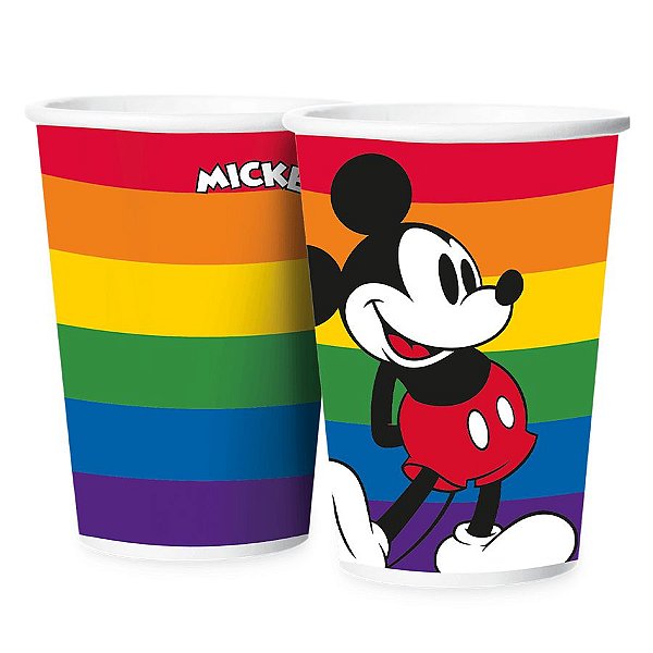 Copo Papel 180ml Festa Mickey Arco-Íris - 12 unidades - Regina -