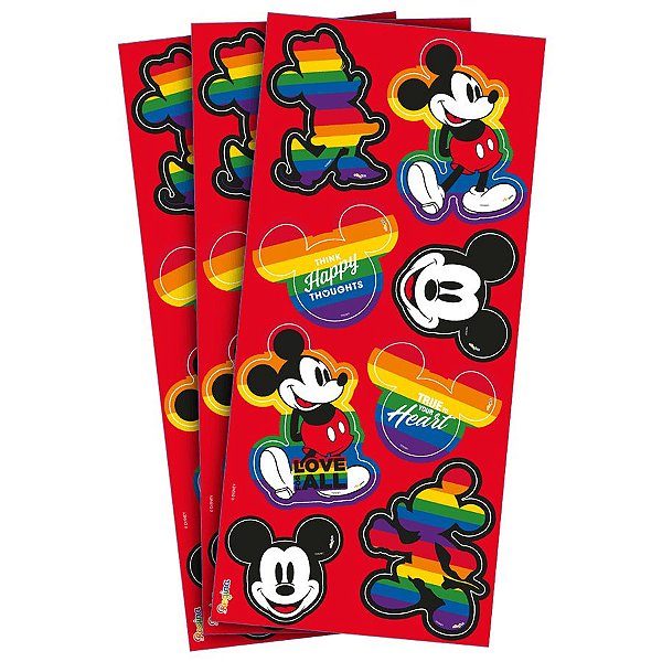Adesivo Redondo Decorativo Festa Mickey Arco-Íris - 24 unidades - Regina - Rizzo