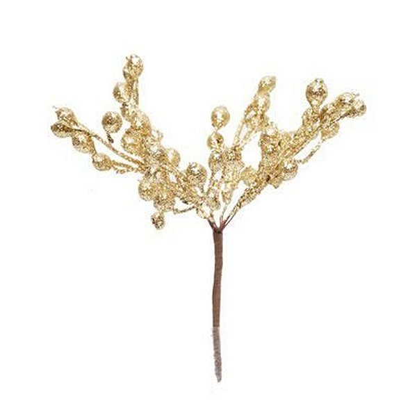 Pick Galho Decorativo - Ouro com Glitter - 15cm - 01 unidade - Cromus Natal - Rizzo Embalagens