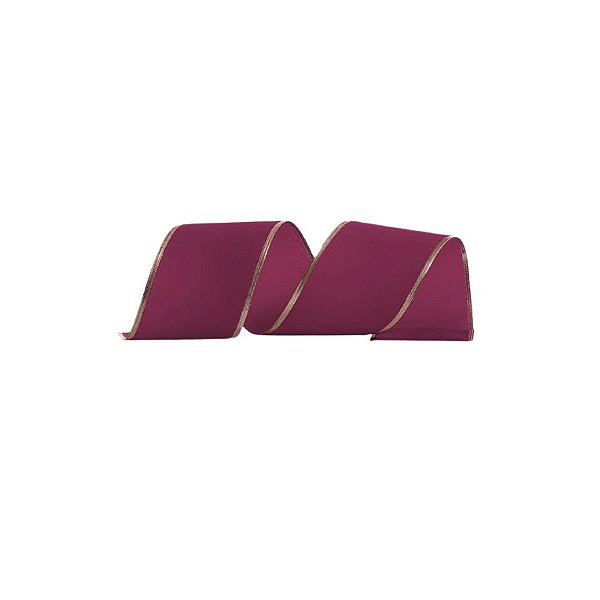 Fita Aramada Veludo Vinho e Ouro 3,8cm x 9,14m - 01 unidade - Cromus Natal - Rizzo Balões