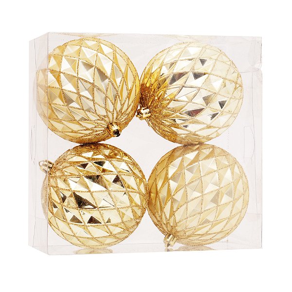 Kit Bolas Texturizadas Dourado 10cm - 04 unidades - Cromus Natal - Rizzo Balões