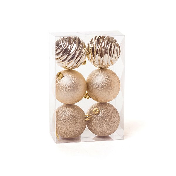 Kit Bola com Glitter Texturizadas Ondas Nude 8cm - 06 unidades - Cromus Natal - Rizzo Balões