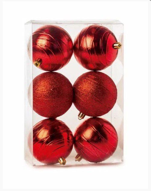 Bola Listras Brilhante e Glitter Vermelho 8cm - 06 unidades - Cromus Natal - Rizzo Balões