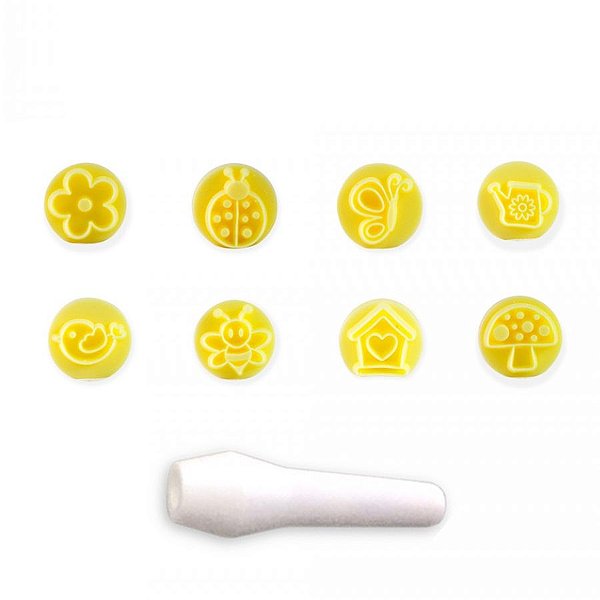 Kit Carimbo Marcador Jardim Encantado Amarelo - 8 Unidades - BlueStar - Rizzo Confeitaria