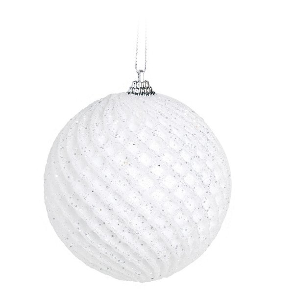 Kit Bola Glitter Branco 8cm - 06 unidades - Cromus Natal - Rizzo Balões