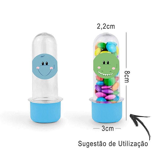 Mini Tubete Lembrancinha Festa Dino Baby 8cm 20 unidades - Azul Claro - Rizzo