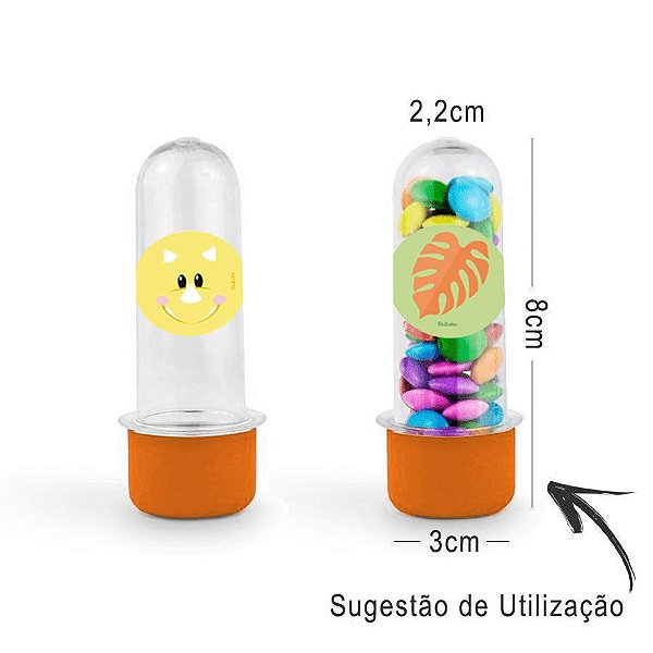 Mini Tubete Lembrancinha Festa Dino Baby 8cm 20 unidades - Laranja - Rizzo