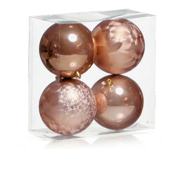 Kit Bolas Texturizado e Liso Rosê Gold 10cm - 04 unidades - Cromus Natal - Rizzo Balões