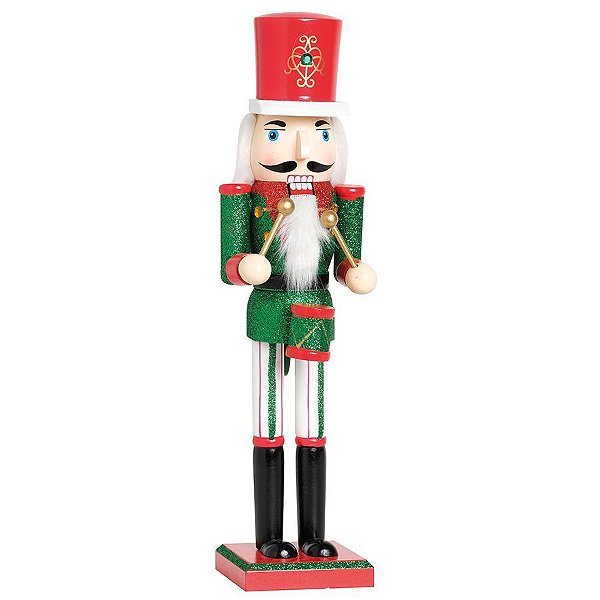 Soldado de Chumbo de Madeira Vermelho e Verde com Tambor 38cm - 01 unidade - Cromus Natal - Rizzo