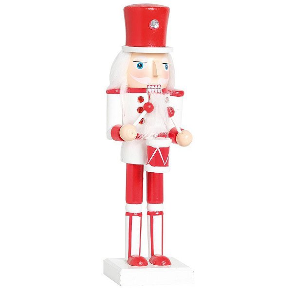 Soldado de Chumbo de Madeira Vermelho e Branco com Tambor 26cm - 01 unidade - Cromus Natal - Rizzo Balões