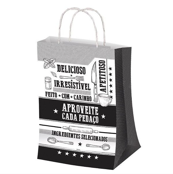 Sacola M 29,5x23,5cm Preto e Branco - 50 unidades - Food Service Festcolor - Rizzo