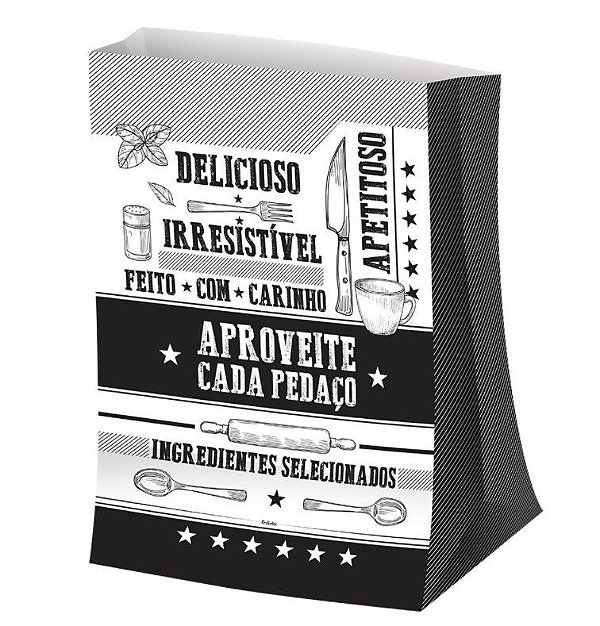 Saco para Viagem M 29,5x23,5cm Preto e Branco - 50 unidades - Food Service Festcolor - Rizzo
