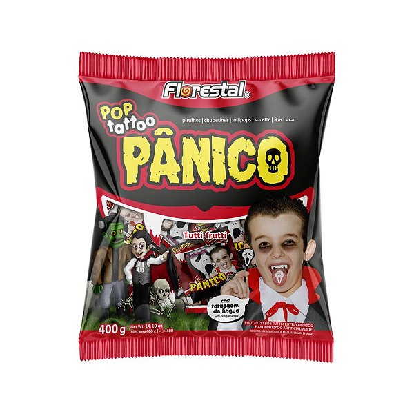 Pirulito Pop Tattoo Pânico - 500g - 50 Unidades - Florestal - Rizzo