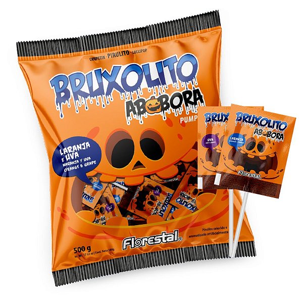 Pirulito Bruxolito Abóbora - 500g - 50 Unidades - Florestal - Rizzo