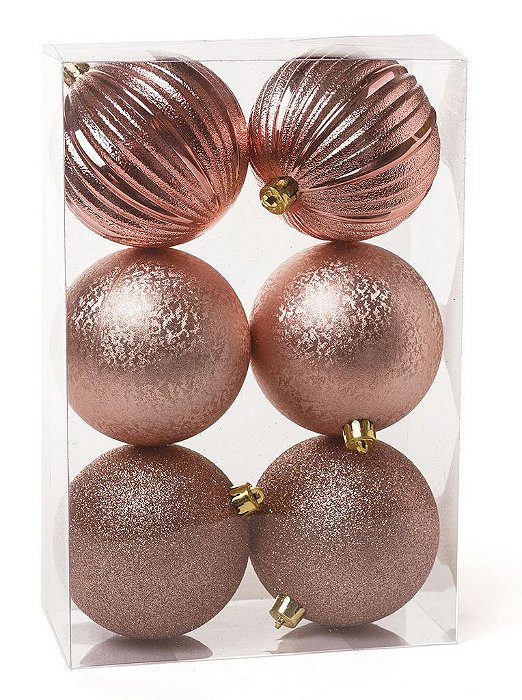 Kit Bolas Texturizadas Gomos Rose Gold 10cm - 06 unidades - Cromus Natal - Rizzo Balões