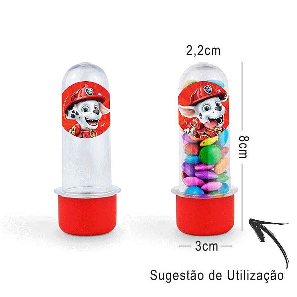 Mini Tubete Lembrancinha Festa Patrulha Canina 8cm 20 unidades - Vermelho - Rizzo