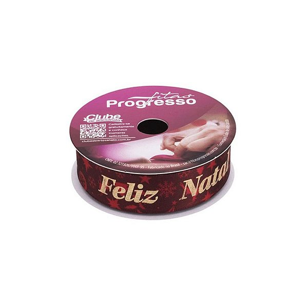 Fita de Cetim ECF 005TH 22mm -10m Cor 008 Frase Feliz Natal - 01 unidade - Progresso - Rizzo Balões