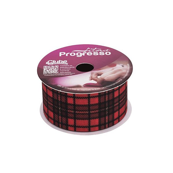 Fita Gorgurão 38mm - 10m Cor 293 Xadrez Vermelho e Preto - 1 unidade - Progresso - Rizzo