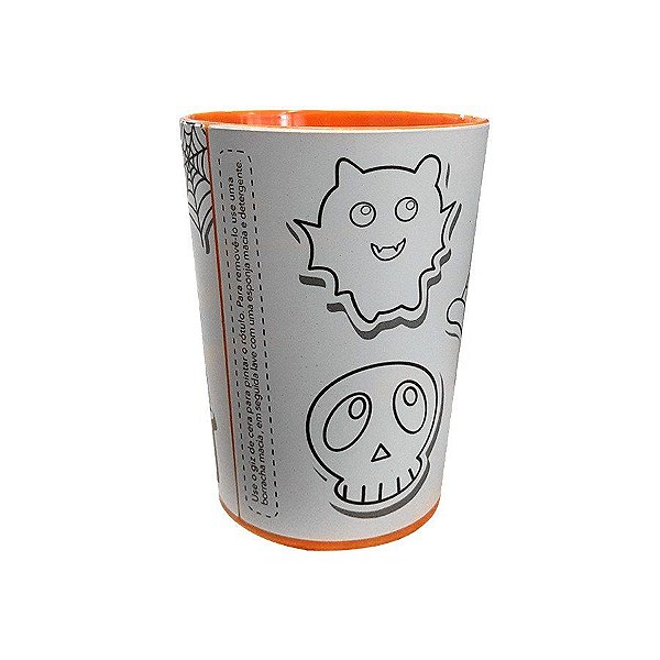Copo para Colorir Color Cup Halloween - Laranja - 10cm - 1 unidade - Rizzo