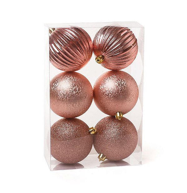 Kit Bolas Texturizado Rose Gold 8cm - 06 unidades - Cromus Natal - Rizzo Balões