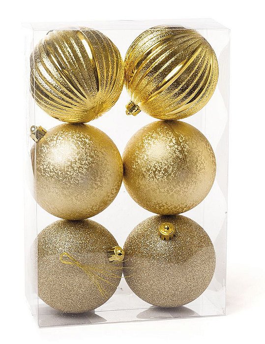 Kit Bolas Texturizadas Gomos Ouro 10cm - 06 unidades - Cromus Natal - Rizzo Balões