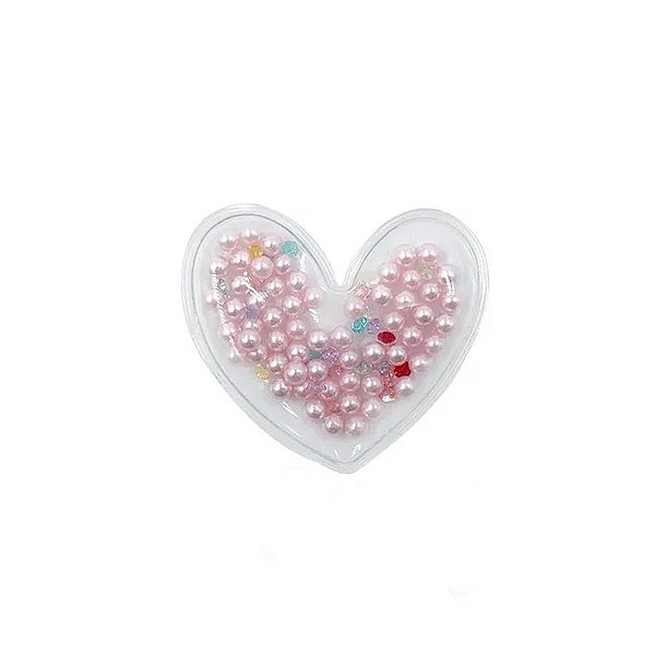 Aplique Coração Incolor Pérola Rosa - 5cm - 2 Un - Artegift - Rizzo