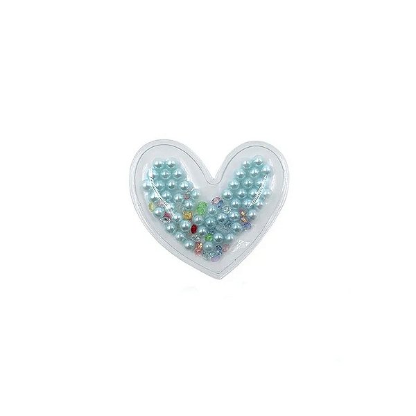 Aplique Coração Incolor Pérola Azul - 5cm - 2 Un - Artegift - Rizzo