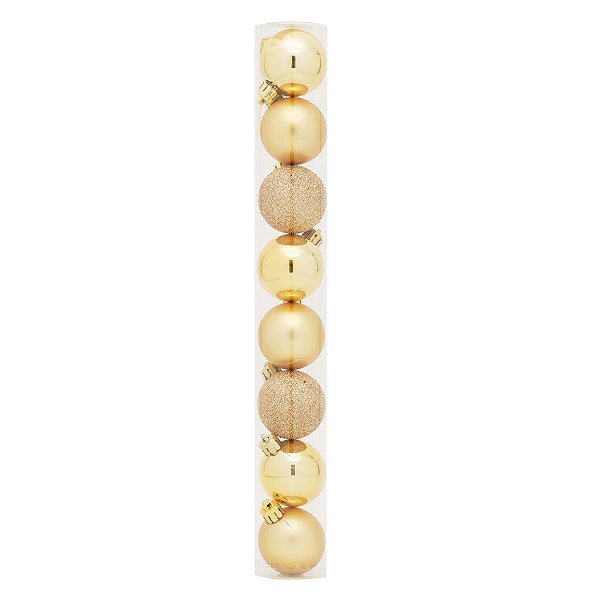 Bolas em Tubo Ouro 7cm - 08 unidades - Cromus Natal - Rizzo Balões