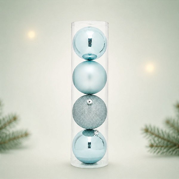 Bolas em Tubo Mint 12cm - 04 unidades - Cromus Natal - Rizzo