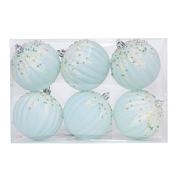 Kit Bola Gomos Miçangas coloridas - Trend Rainbow - Candy- Azul Claro- 8cm - 6 unidades - Cromus Natal - Rizzo Balões